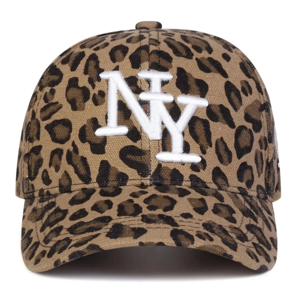 Unisex NY Letter Embroidery Leopard Print Baseball Caps