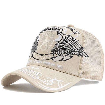 Unisex Punk Style Cap Wing Five-Pointed Star Embroidery Baseball Cap