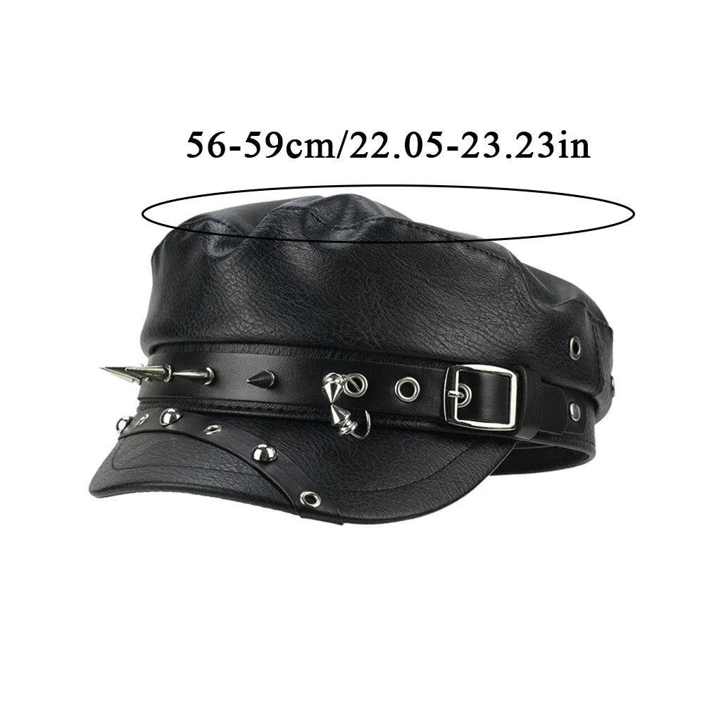 Goth Punk Beret Belt Buckle Leather Hat Spring Autumn