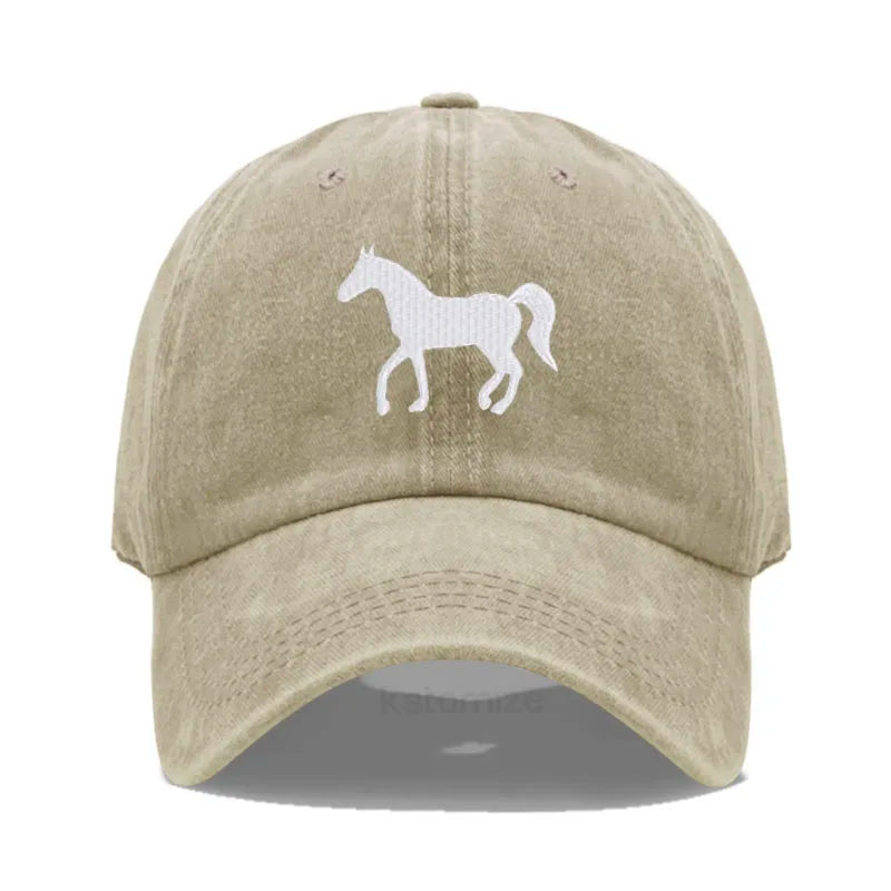 Horse Embroidered Baseball Cap For Women Men Fashion Adjustable Washed Cotton