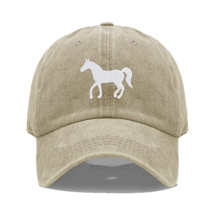 Horse Embroidered Baseball Cap For Women Men Fashion Adjustable Washed Cotton