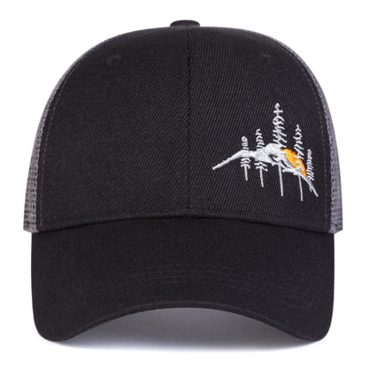 Unisex Mountain Tree Embroidery Baseball Net Caps Spring and Summer