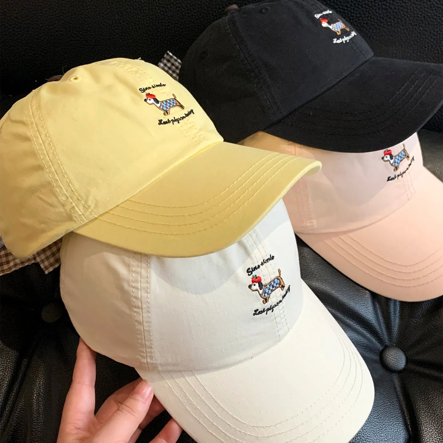 Women Cartoon Embroidered Letters Sausage Dog Baseball Hats