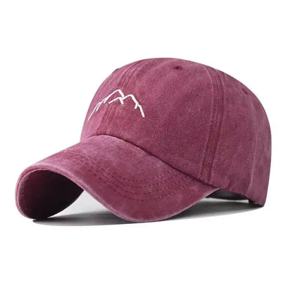 Unisex Washed Cotton Cap Mountain Embroidery Vintage Baseball Cap