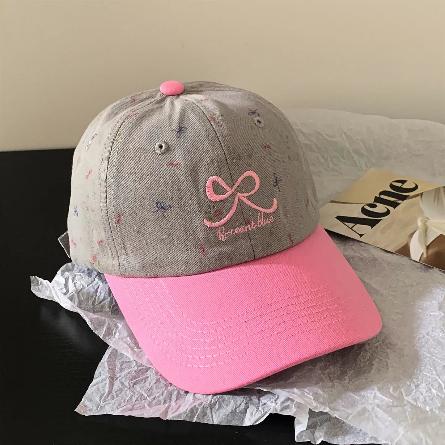 Pink Bow Embroidery Baseball Cap for Women
