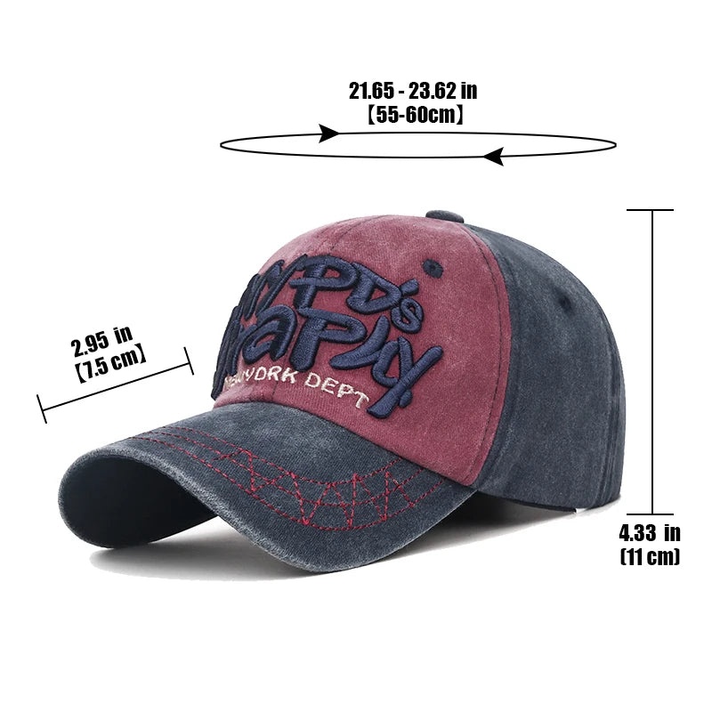 New Fashion Unisex Three-Dimensional Letter Embroidery Design Washed Distressed Craft Cotton Baseball Cap