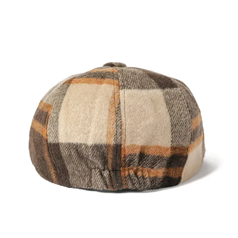 Autumn And Winter Polyester Plaid Print Newsboy Caps Octagonal Cap