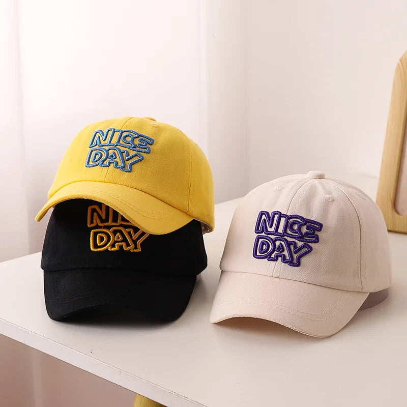 Solid Color Children Baseball Cap Letter Embroidery Baby Boy Girl Sun Hat Causal Outdoor Kids Adjustable Caps