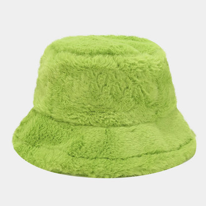 Faux Rabbit Fur Bucket Hat Lady Winter Warm Soft Panama Hat