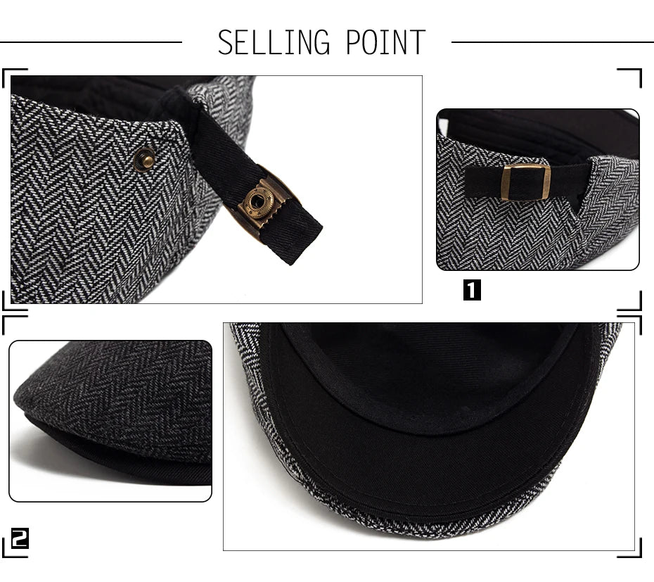 New Herringbone Vintage Beret Men Autumn Winter Casual Flat Visor Hat