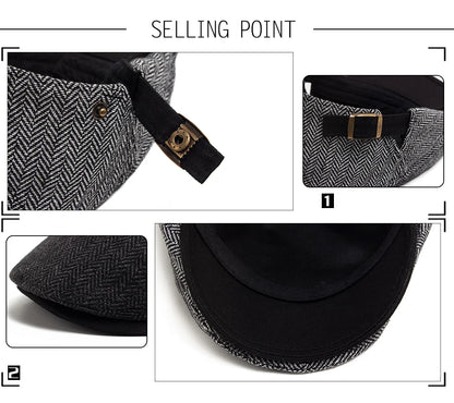 New Herringbone Vintage Beret Men Autumn Winter Casual Flat Visor Hat