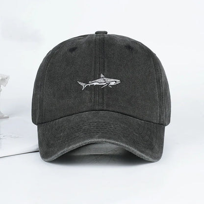 MLFO Shark Embroidered Pre Washed Baseball Cap Summer Wide Brim Cap Spring Casual Cap Outdoor Sun Hat