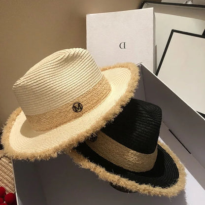 New Raffia Beach Hat For Women, Sun Protection Wide Brim Summer Vacation Hat
