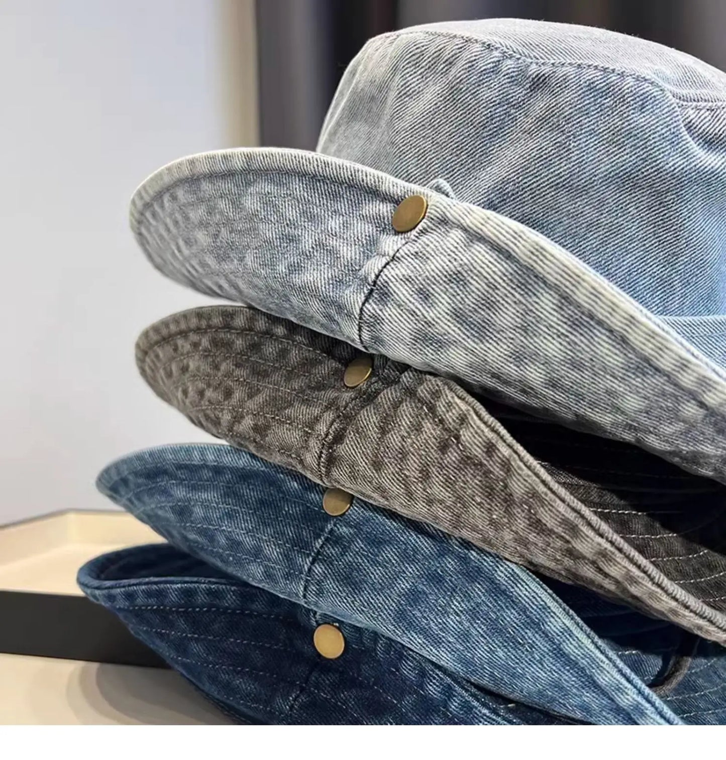 Vintage Washed Denim Bucket Hat Unisex Summer Sun Hat
