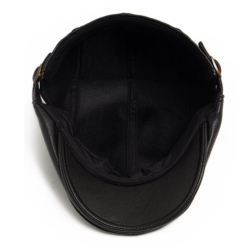 Fashion PU Leather Men Beret Autumn Winter Thicken