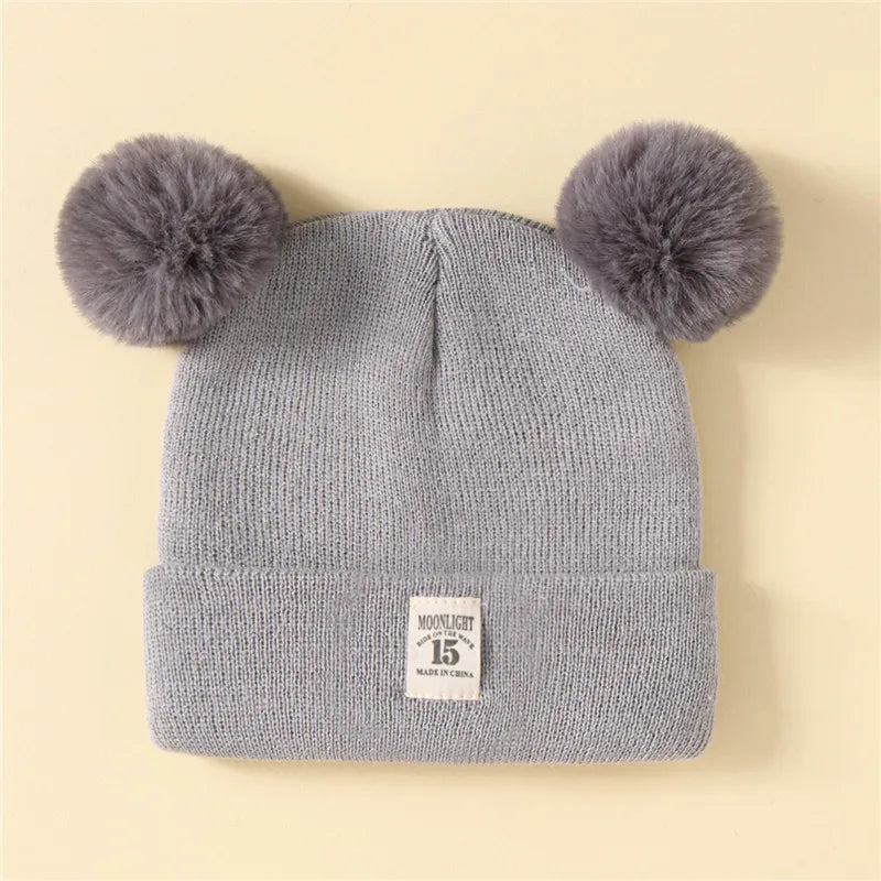 Autumn Winter Baby Warm Knitted Hats With Pom Kids Knit Beanie Hat Solid Color Children Hat