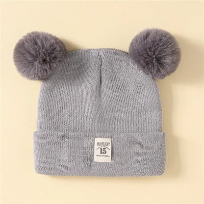 Autumn Winter Baby Warm Knitted Hats With Pom Kids Knit Beanie Hat Solid Color Children Hat