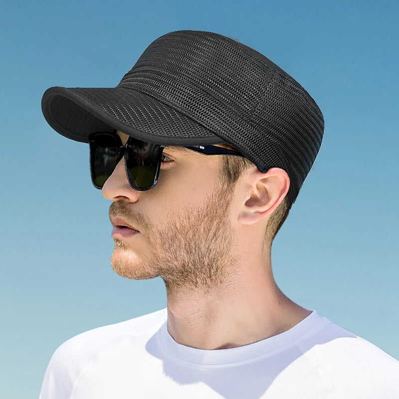 Dad Summer 100% Mesh Sun Caps Male Army Flat Cap Women Cool Cadet Hat Big Bone Men