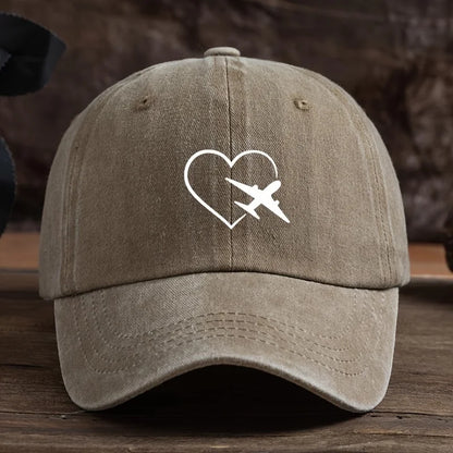 Fashionable Unisex Baseball Cap with Fun Heart-Shaped Airplane Print Perfect for Outdoor Travel
