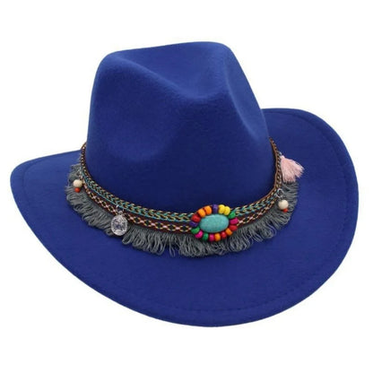 Ethnic Style Western Cowboy Hat Wide Brim Roll Brim Cowgirl Cap