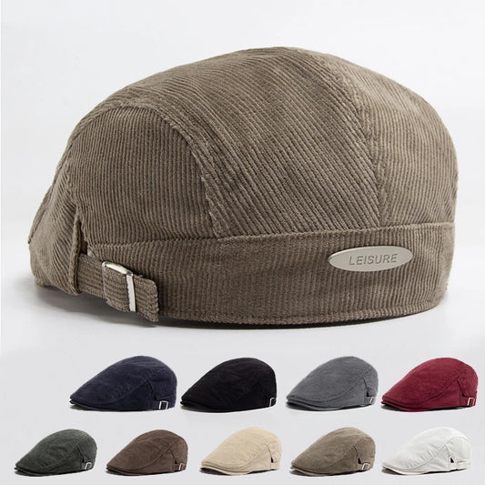 Men Fashion Corduroy Beret Spring Autumn Thick Warm Women's Flat Hat Vintage