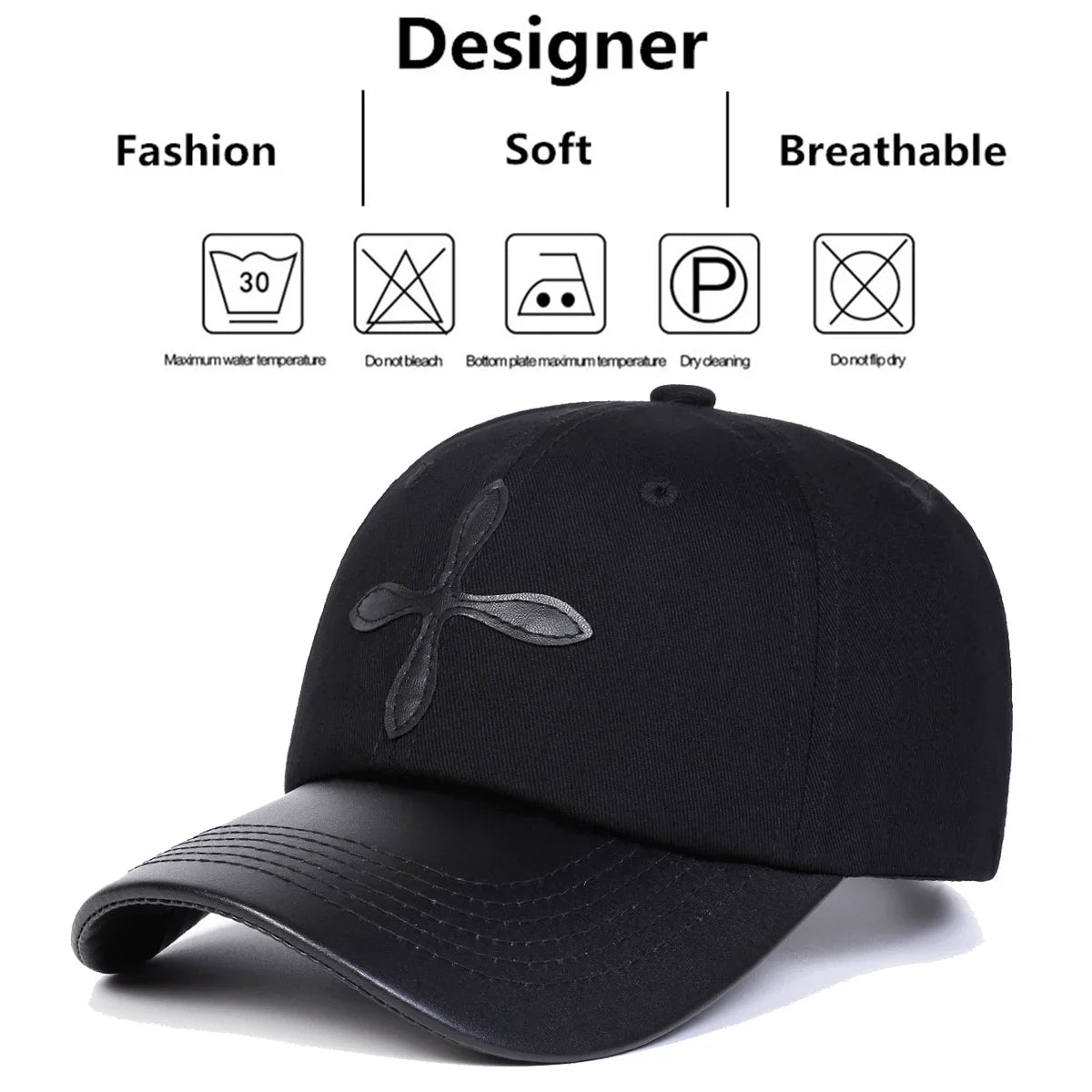Unisex Leather Label Cross Baseball Caps Spring Autumn