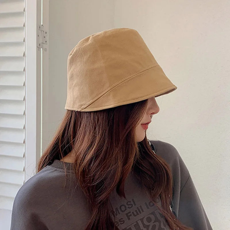Women Solid Color Bucket Hat Soft Cotton Foldable Visor