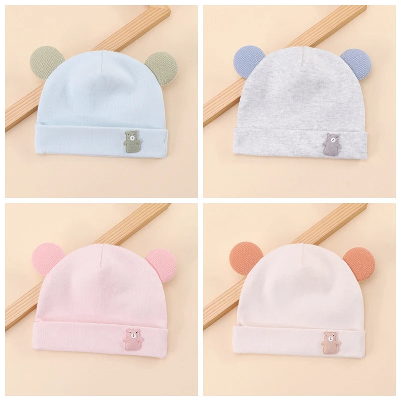 Cartoon Cute Solid Color Baby Beanies Spring Autumn Cotton Soft Head