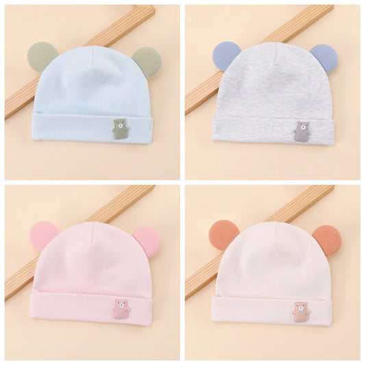 Cartoon Cute Solid Color Baby Beanies Spring Autumn Cotton Soft Head