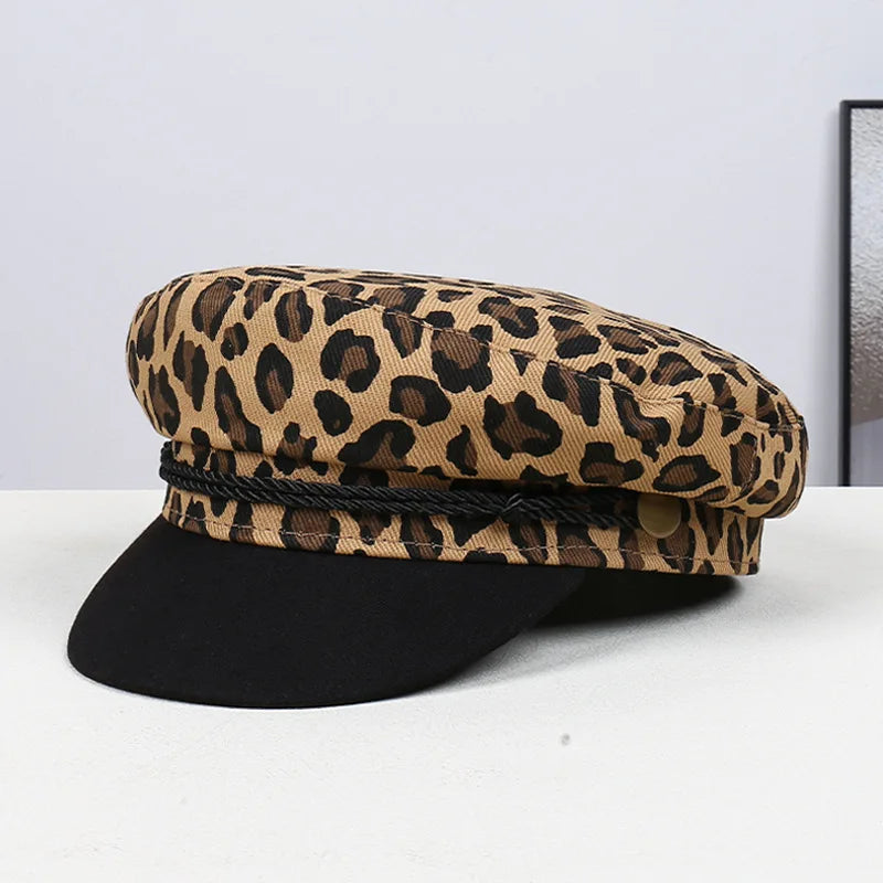 New Women Leopard Print Beret Hat Cotton Painter Cap