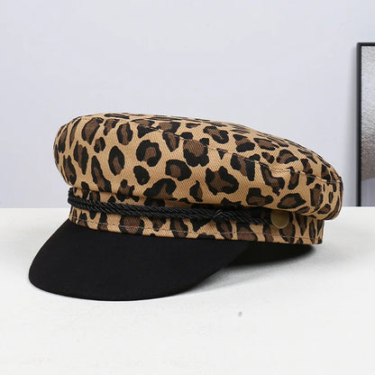 New Women Leopard Print Beret Hat Cotton Painter Cap