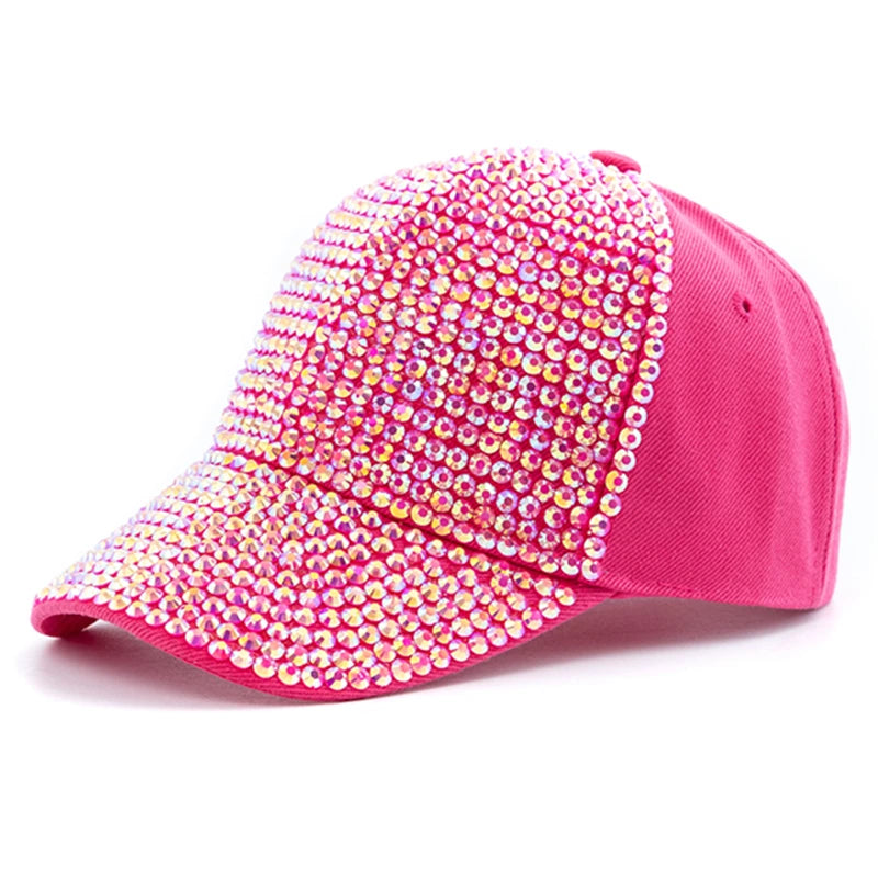 Women Diamond Inlay Cap Simple Plain Baseball Cap Female