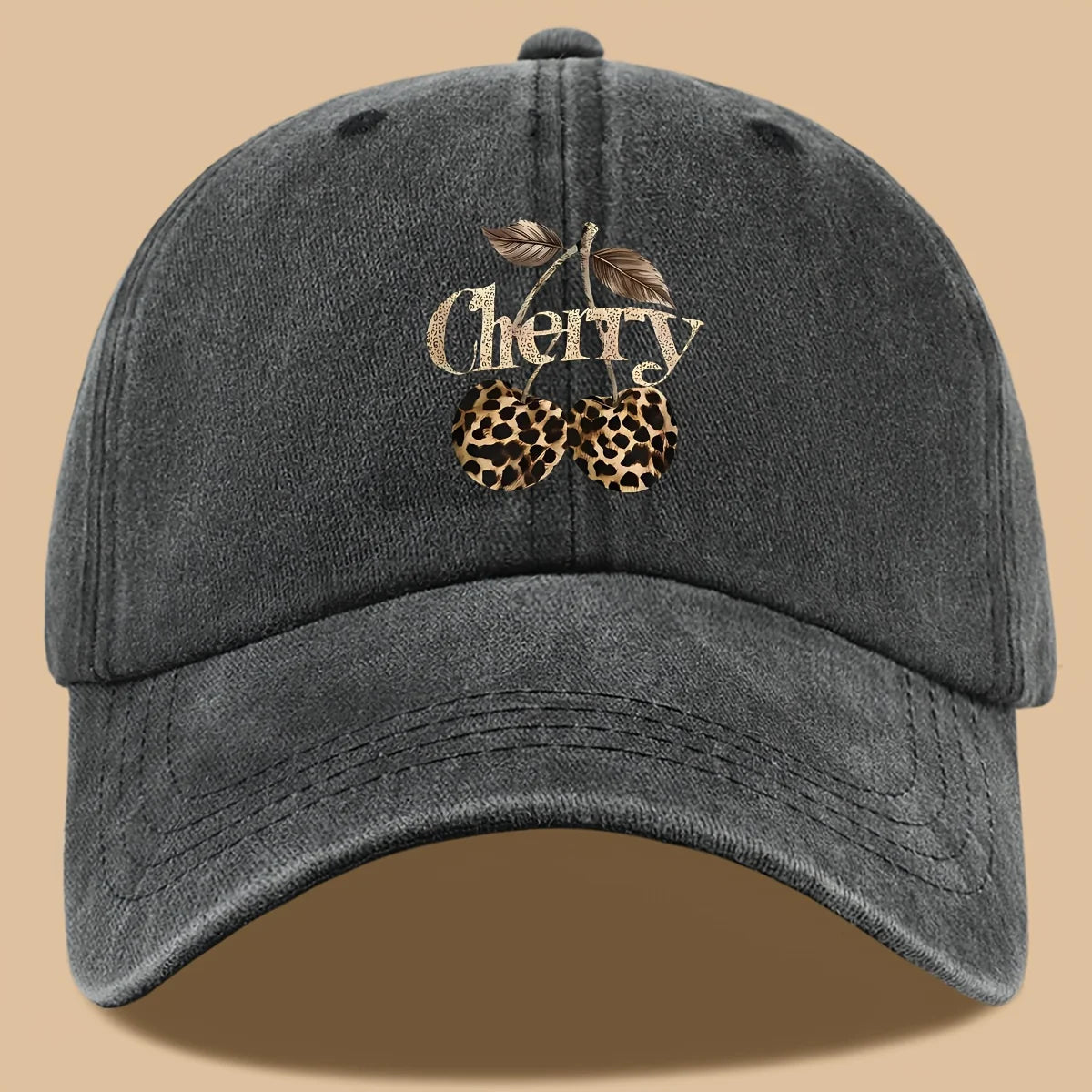 Leopard Print Baseball Cap Cherry Letters Unisex Daily Sun Hat