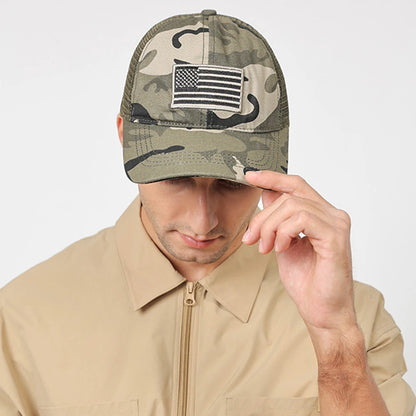 American Flag Embroidery Baseball Hat Adjustable UV Protect Duck Tongue Cap