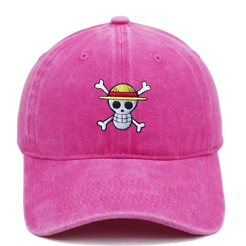 Anime Washed Denim Hats Cosplay Adult Unisex Cap Cartoon Embroidery Luffy Peripheral Fashion  Beanie Hat