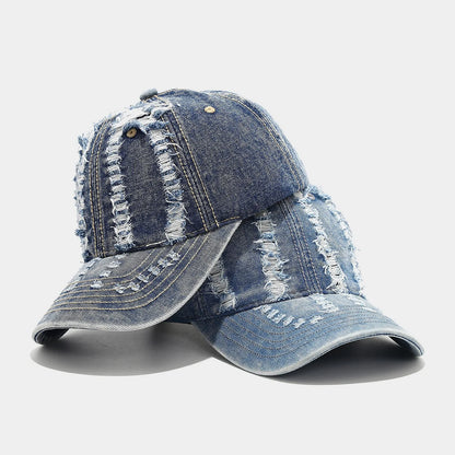 Stylish Distressed Washed Denim Baseball Cap Women Men