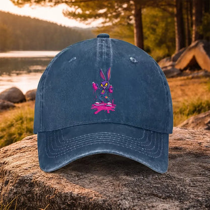 Purple Rabbit Graffiti Washed Baseball Cap – Unisex Casual Golf & Outdoor Hat