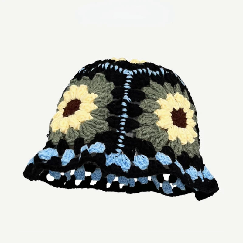 Dopamine Autumn Crochet Panama Cap Korean Handmade Bucket Hats