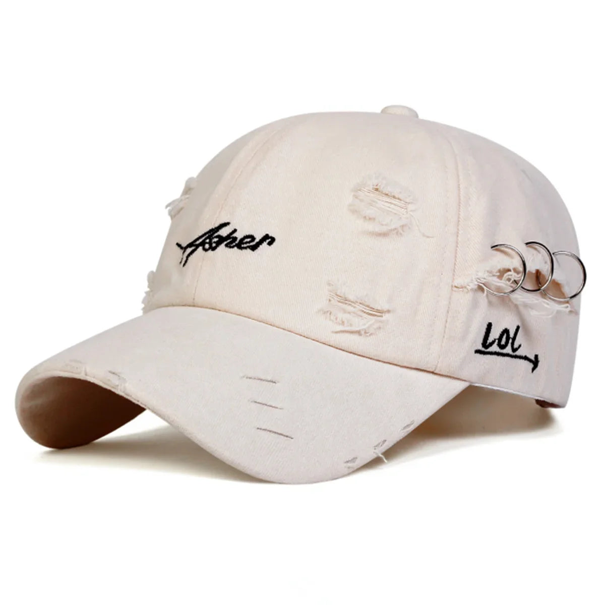 Unisex Asher Embroidery Hole Iron Ring Baseball Caps