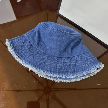 Vintage Denim Bucket Hat Distressed Frayed Brim