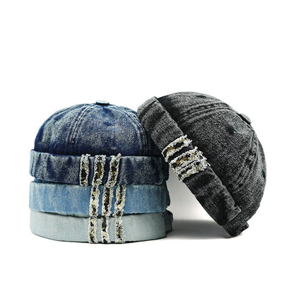 Retro Denim Docker Cap Splicing Style Brimless Caps