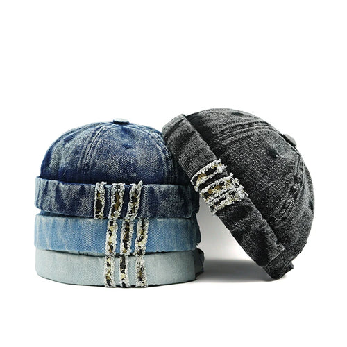 Retro Denim Docker Cap Splicing Style Brimless Caps