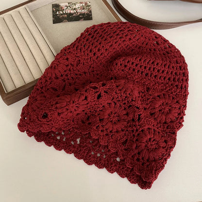 New Vintage Artistic Beret Cap Hand-Made Breathable Knitted Hat