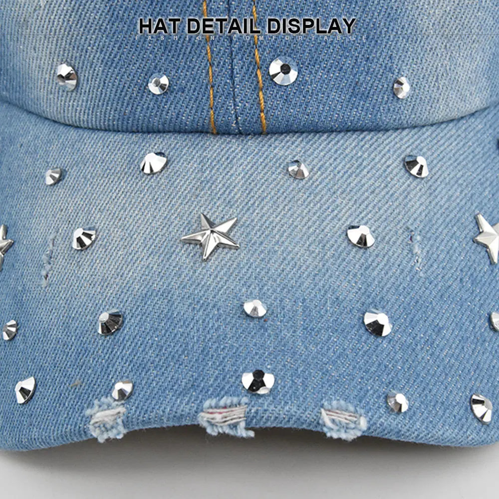 Denim Baseball Cap Women Washed Hat Vintage Rivet Star Sunshade Snapback Hats