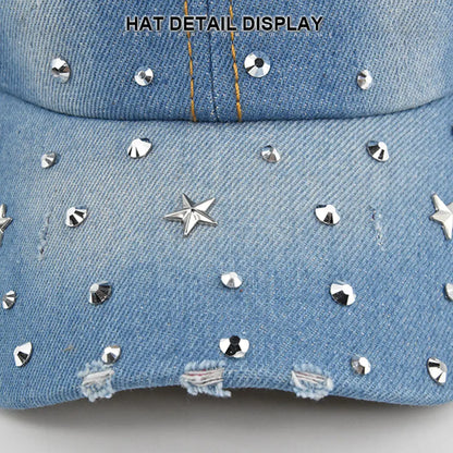 Denim Baseball Cap Women Washed Hat Vintage Rivet Star Sunshade Snapback Hats
