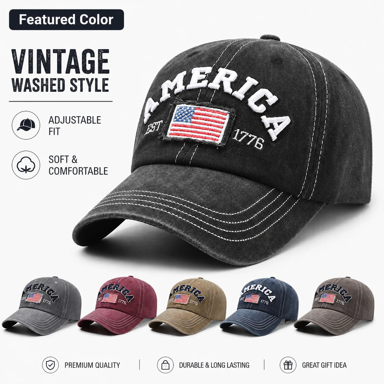 Vintage Washed Cotton Baseball Cap for Men Women