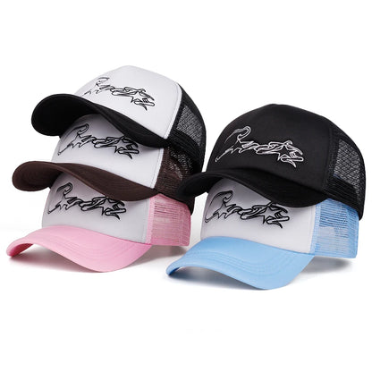 Breathable Mesh Hat C Five pointed Star Embroidered Street Hip Hop Hat Daily Commuting Wear Baseball Hat