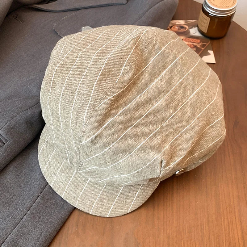 Harajuku Style Cotton And Linen Striped Berets