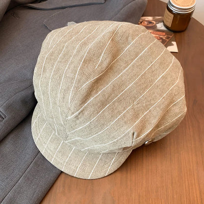 Harajuku Style Cotton And Linen Striped Berets