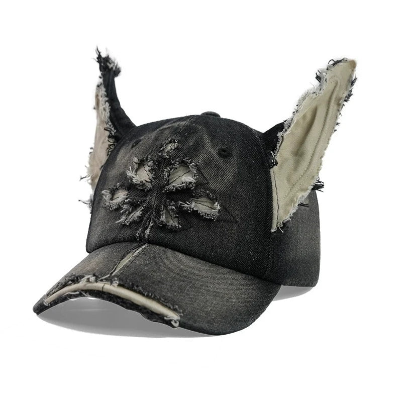 Washed Denim Hip-Hop Baseball Cap With Ear Flaps